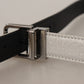 Chic White Leather Belt with Chrome Buckle