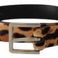 Elegant Leopard Print Calf Leather Belt