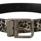 Black Marble Print Leather Silver Logo Buckle Belt