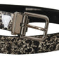 Black Marble Print Leather Silver Logo Buckle Belt