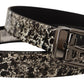 Black Marble Print Leather Gray Logo Belt