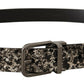 Black Marble Print Leather Gray Logo Belt
