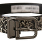 Black Marble Print Leather Gray Logo Belt