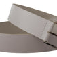 White Leather Wide Silver Metal Buckle Belt