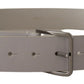 White Leather Wide Silver Metal Buckle Belt