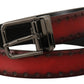 Elegant Maroon Leather Belt with Silver Buckle