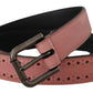 Chic Pink Leather Belt with Metallic Buckle
