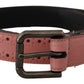 Chic Pink Leather Belt with Metallic Buckle