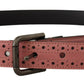 Chic Pink Leather Belt with Metallic Buckle