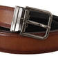 Elegant Leather Belt with Silver Tone Buckle