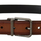 Elegant Leather Belt with Silver Tone Buckle