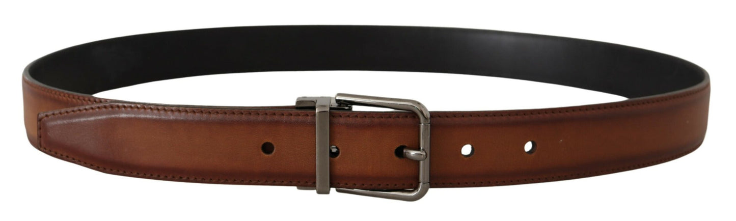 Elegant Leather Belt with Silver Tone Buckle