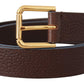 Elegant Brown Leather Belt with Gold Buckle