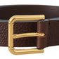 Elegant Brown Leather Belt with Gold Buckle