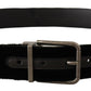 Elegant Black Leather Belt with Square Buckle