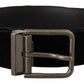 Elegant Black Leather Belt with Square Buckle