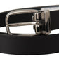 Elegant Black Leather Belt with Silver Tone Buckle