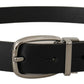 Elegant Black Leather Belt with Silver Tone Buckle
