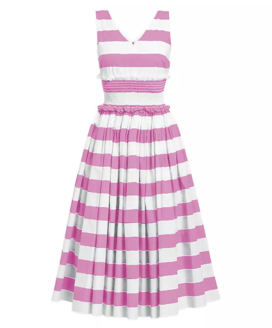 Elegant Pink Striped Cotton Dress