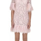 Exquisite Lace Feather-Trimmed Dress