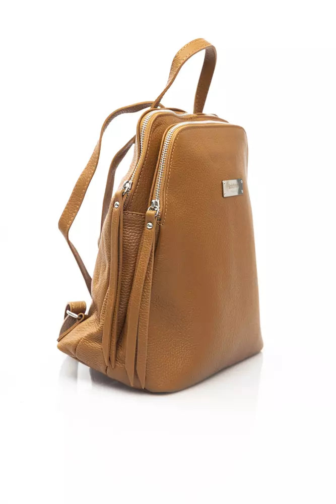 Beige Leather Women Backpack