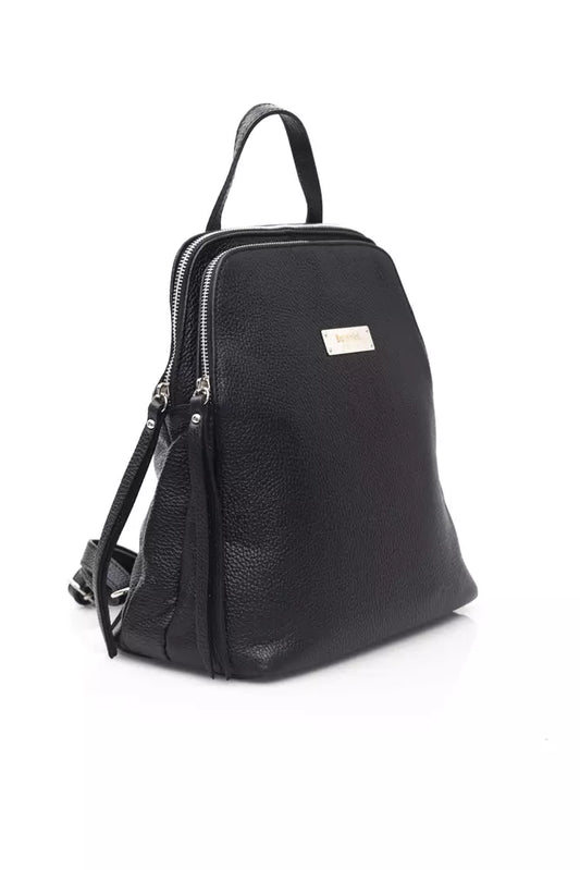 Black Leather Women Backpack