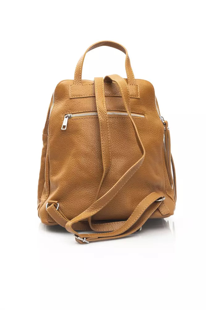 Beige Leather Women Backpack