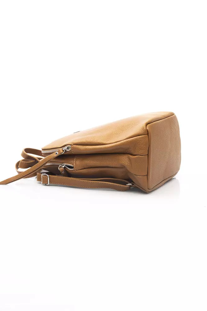 Beige Leather Women Backpack