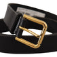 Sleek Black Leather Belt with Metal Buckle