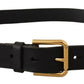 Sleek Black Leather Belt with Metal Buckle
