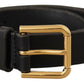 Sleek Black Leather Belt with Metal Buckle