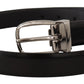 Elegant Black Leather Belt with Metal Buckle