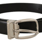 Elegant Black Leather Belt with Metal Buckle
