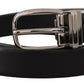 Black Leather Silver Metal Chrome Logo Buckle  Belt
