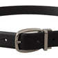 Black Leather Silver Metal Chrome Logo Buckle  Belt