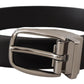 Black Leather Silver Metal Chrome Logo Buckle  Belt