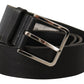 Elegant Black Leather Belt with Metal Buckle