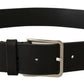 Elegant Black Leather Belt with Metal Buckle