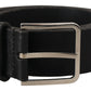 Elegant Black Leather Belt with Metal Buckle