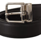 Elegant Black Leather Belt with Metal Buckle