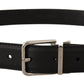 Elegant Black Leather Belt with Metal Buckle