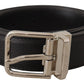 Elegant Black Leather Belt with Metal Buckle