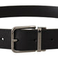 Elegant Black Leather Belt with Metal Buckle