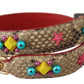Beige Python Leather Crystals Shoulder Strap