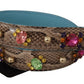 Brown Exotic Leather Crystals Shoulder Strap