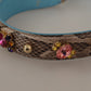 Brown Exotic Leather Crystals Shoulder Strap