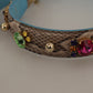 Brown Exotic Leather Crystals Shoulder Strap