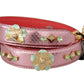 Metallic Pink Leather Studded Shoulder Strap