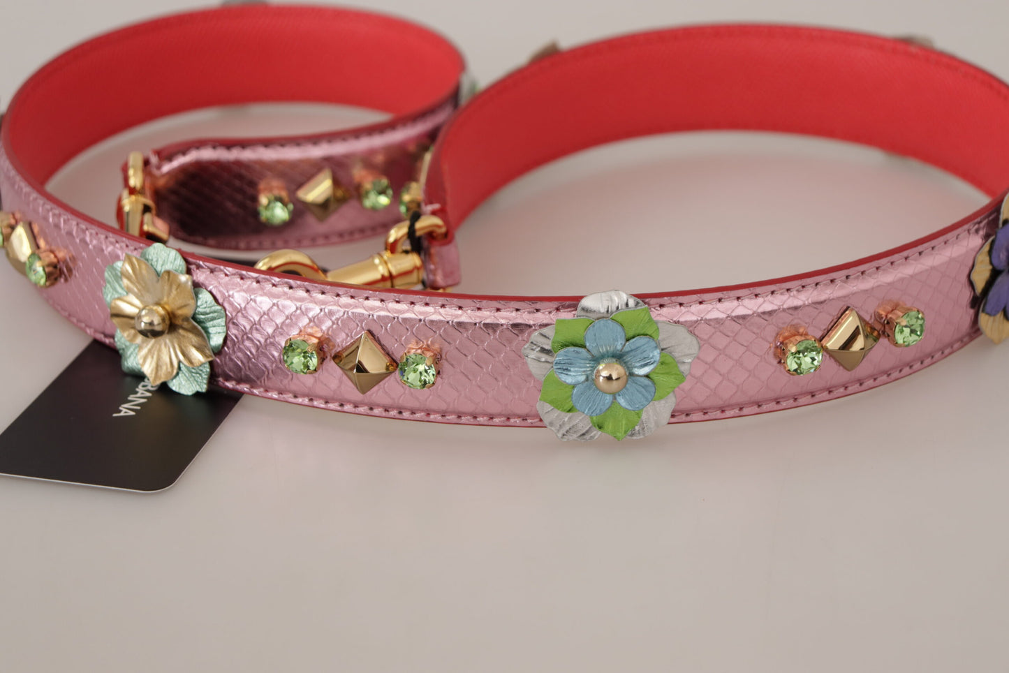 Metallic Pink Leather Studded Shoulder Strap
