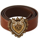Elegant Leather Belt with Gold Heart Buckle